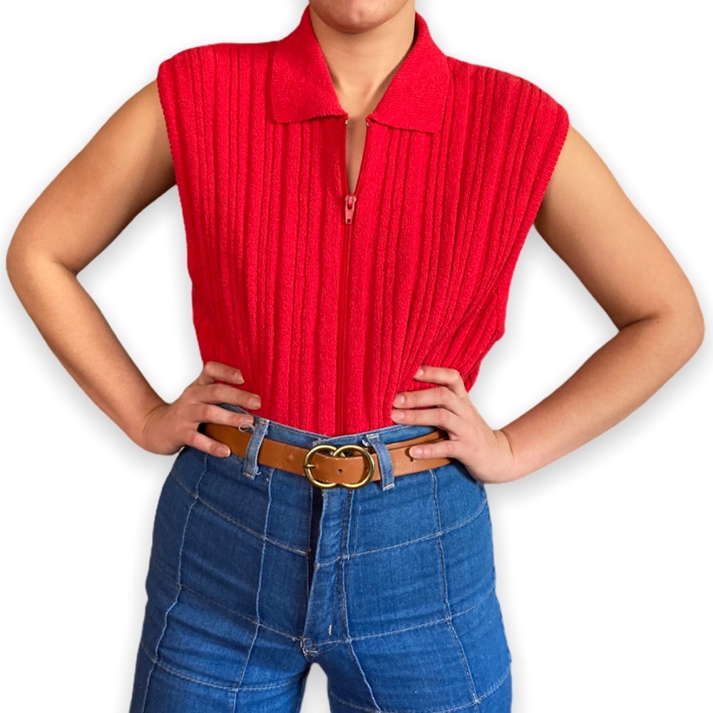 Vintage 70s Ribbed Zip Vest Top